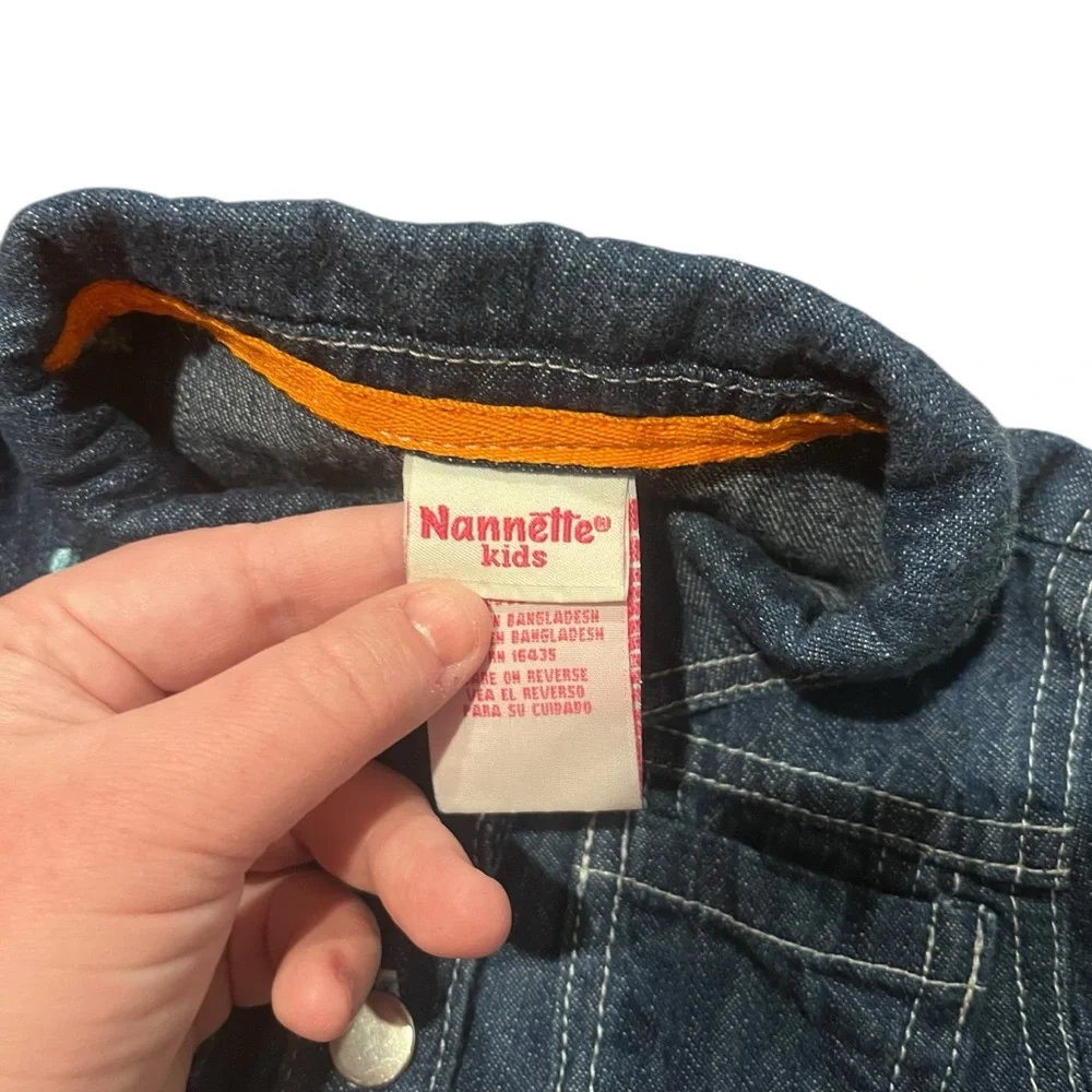 Nannette Kids Girl's‎ 3T Denim Jacket Button Up Ruffle Sleeve Unicorn Hearts